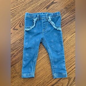 Denim Jeggings w/ Flower Print & Ruffle Trim (12m)